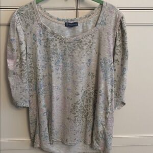 Democracy Light Gray Tee with Pastel Blue & Pink Leopard Print